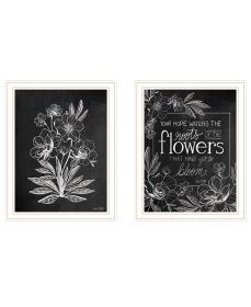 "Vintage Chalkboard Blooms" 2-Piece Vignette by House Fenway, Ready to Hang Framed Print, White Frame