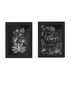 "Vintage Flowers in Bloom" 2-Piece Vignette by HOUSE FENWAY , Ready to Hang Framed Print, Black Frame