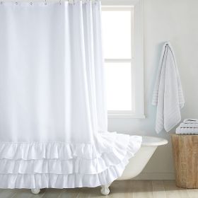 Fashion And Environment-friendly Polyester Fabrics Thickened Shower Curtain (Option: White Big Lace-200CM Wide X200CM High)